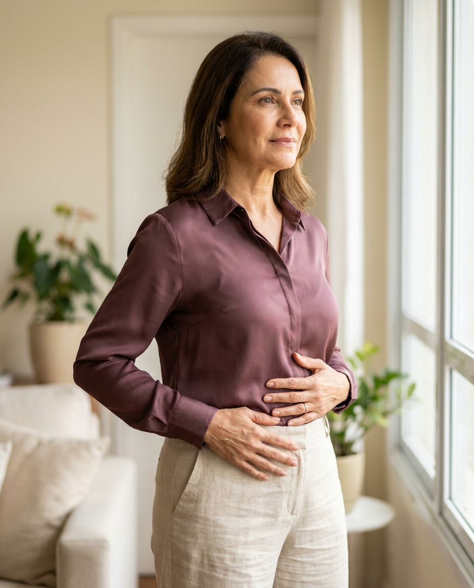 Mulher adulta representando as mudanças corporais percebidas após os 40 anos
